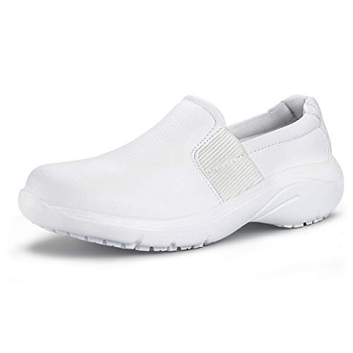 Hawkwell Women's Lightweight Comfort Slip Resistant Nursing Shoes,White PU,6.5 M US