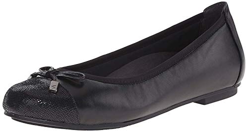 Vionic Women's Spark Minna Ballet Flat - Ladies Cap Toe Walking Flats with Concealed Orthotic Arch Support Black Black 8 Medium US