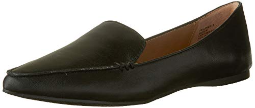 Steve Madden Women's Feather Loafer Flat, Black Leather, 7 M US