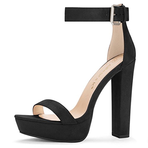 Allegra K Women's High Chunky Heel Ankle Strap Platform Sandals (Size US 9) Black