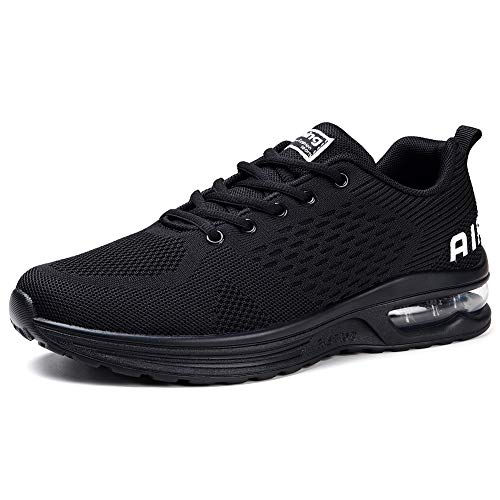 STQ Women's Running Shoes Lightweight Air Cushion Sneakers Breathable Athletic Walking Shoe for Tennis Sport Gym Training Jogging All Black 6.5