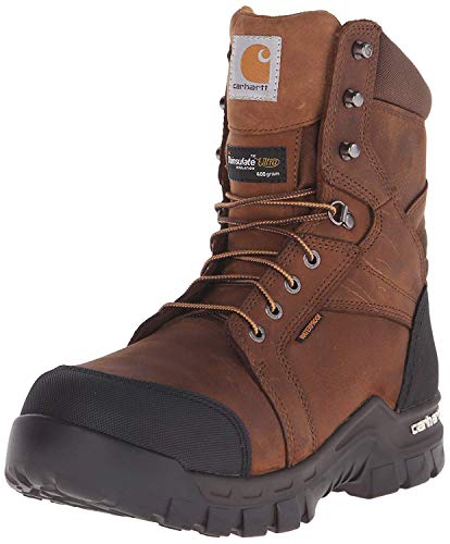 Carhartt Mens 8" Rugged Flex Insulated Waterproof Breathable Safety Toe Leather Work Boot CMF8389, Brown, 12 W US