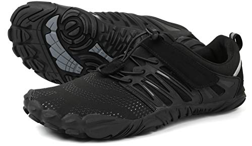 WHITIN Men's Trail Running Shoes Minimalist Barefoot 5 Five Fingers Wide Width Toe Box Gym Workout Fitness Low Zero Drop Male Sneakers Treadmill Free Athletic Ultra Black Size 11