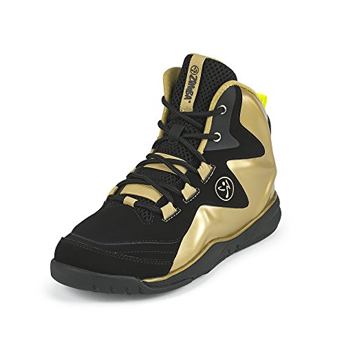 Zumba Women's Energy Boom High Top Athletic Shoes Dance Gym Workout Sneakers Training, Gold Metallic/Black, 5