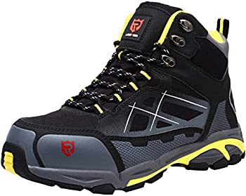 LARNMERN Mens Work Safety Boots, Steel Toe Casual Breathable Outdoor Protection Footwear/12/Black/yellow