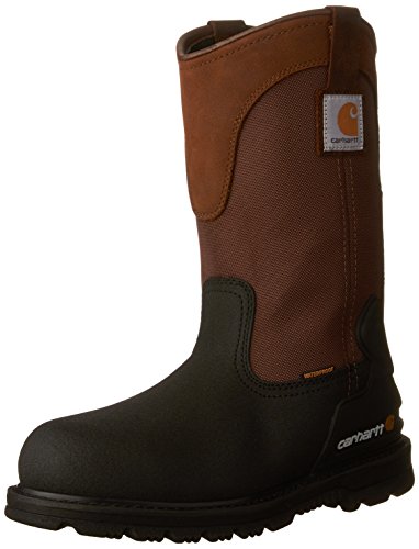 Carhartt Men's 11" Wellington Waterproof Steel Toe Pull-On Work Boot CMP1259 Construction Shoe, Brown/Black Leather, 10.5 M US
