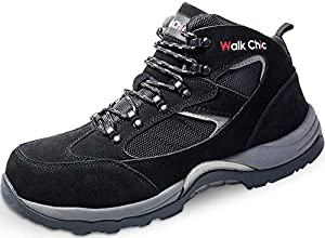 Walkchic Men's Leather Steel Toe Work Boot Puncture Resistant Slip Safety Construction Shoe(10, Black)