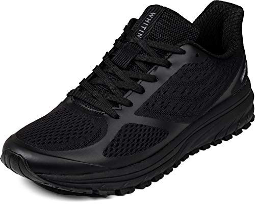 JOOMRA Mens Tennis Shoes Arch Supportive Trail Running Sneakers All Black Size 9.5 Lace Cushion Man Fashion Runner Walking Jogging Breathable Sport Footwear 43