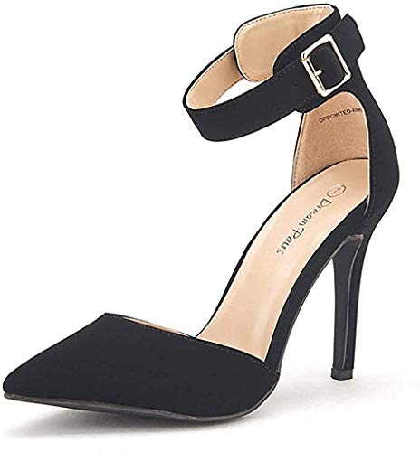 DREAM PAIRS Oppointed-Ankle Women's Pointed Toe Ankle Strap D'Orsay High Heel Stiletto Pumps Shoes Black Nubuck-sz-8.5