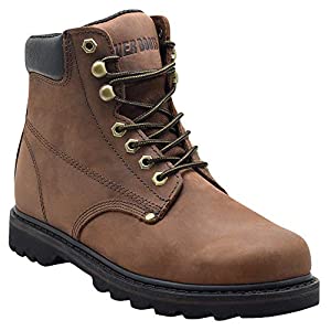 EVER BOOTS "Tank Men's Soft Toe Oil Full Grain Leather Insulated Work Boots Construction Rubber Sole (10 D(M), Darkbrown)