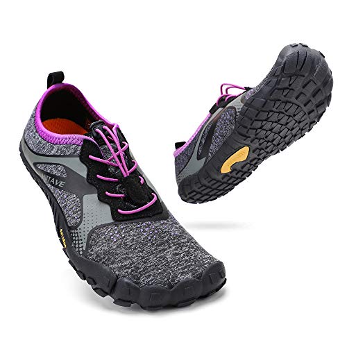 ALEADER hiitave Womens Minimalist Barefoot Trail Running Shoes Wide Toe Glove Cross Trainers Hiking Shoes Black/Purple 7.5 US Ladies