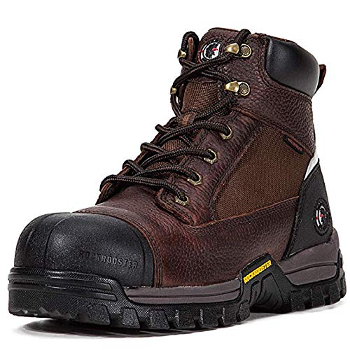 ROCKROOSTER Men's Work Boots, 6" Composite Toe, Non-Slip Rubber Safety Shoes, Hydroguard Waterproof Leather Boot, Kevlar Puncture Resistant, EH (AT872, 10.5)